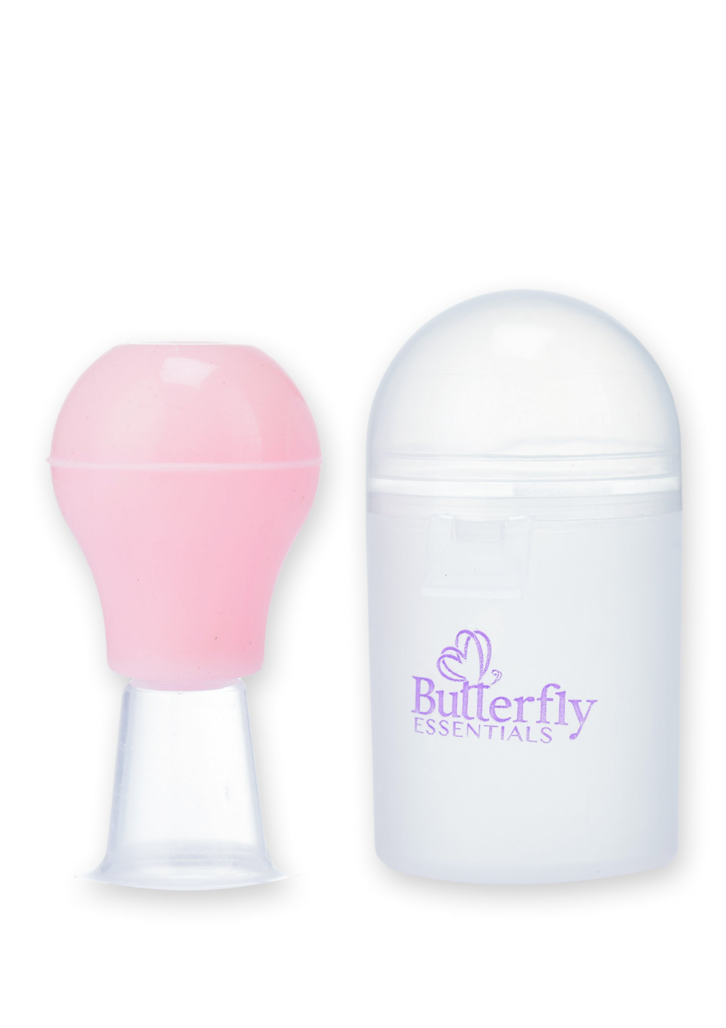 Nipple Puller with pink top labeled 'Butterfly Essentials' on a white background
